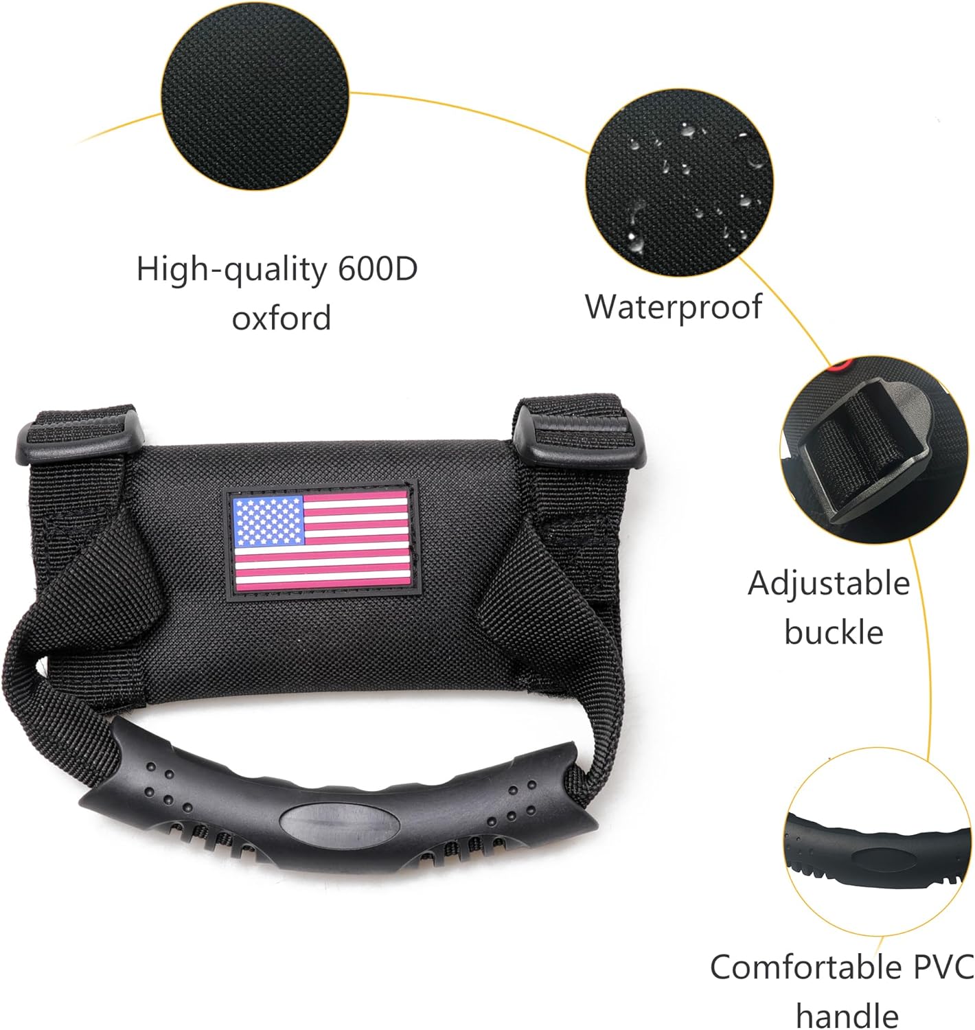 UTV ATV Roll Bar Grab Handles Grips Compatible with Polaris RZR Ranger Can Am Kawasaki Wildcat Pioneer Accessories 1.5” - 1.75” Roll Cage Hand Holds with US Flag, 2 Pack