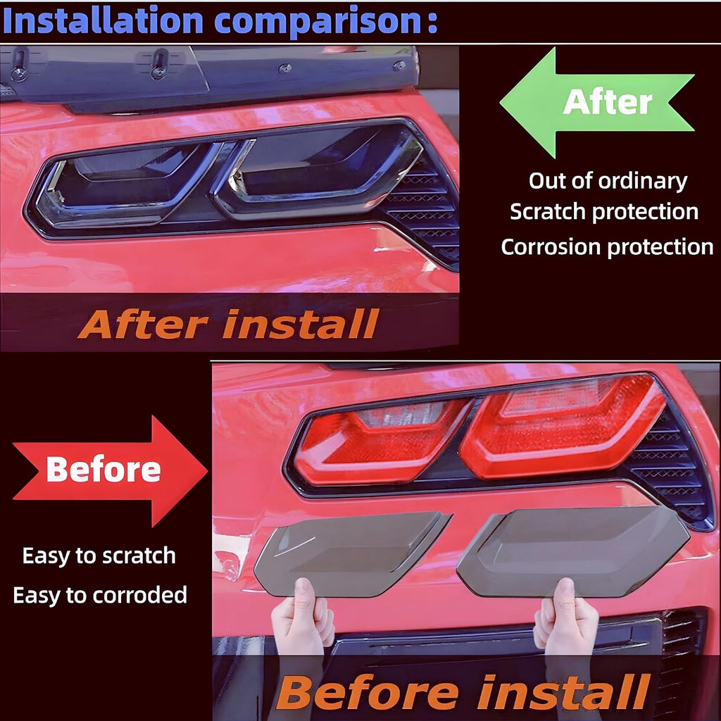 Tail Light Covers Guards Fit For Chevy Corvette C7 2014-2019 1LT/ 2LT/ 3LT/ Z06/ Z51/ ZR1/ LZ, Smoked Black Rear Light Protective Cover Guards Trim Set Exterior Accessories