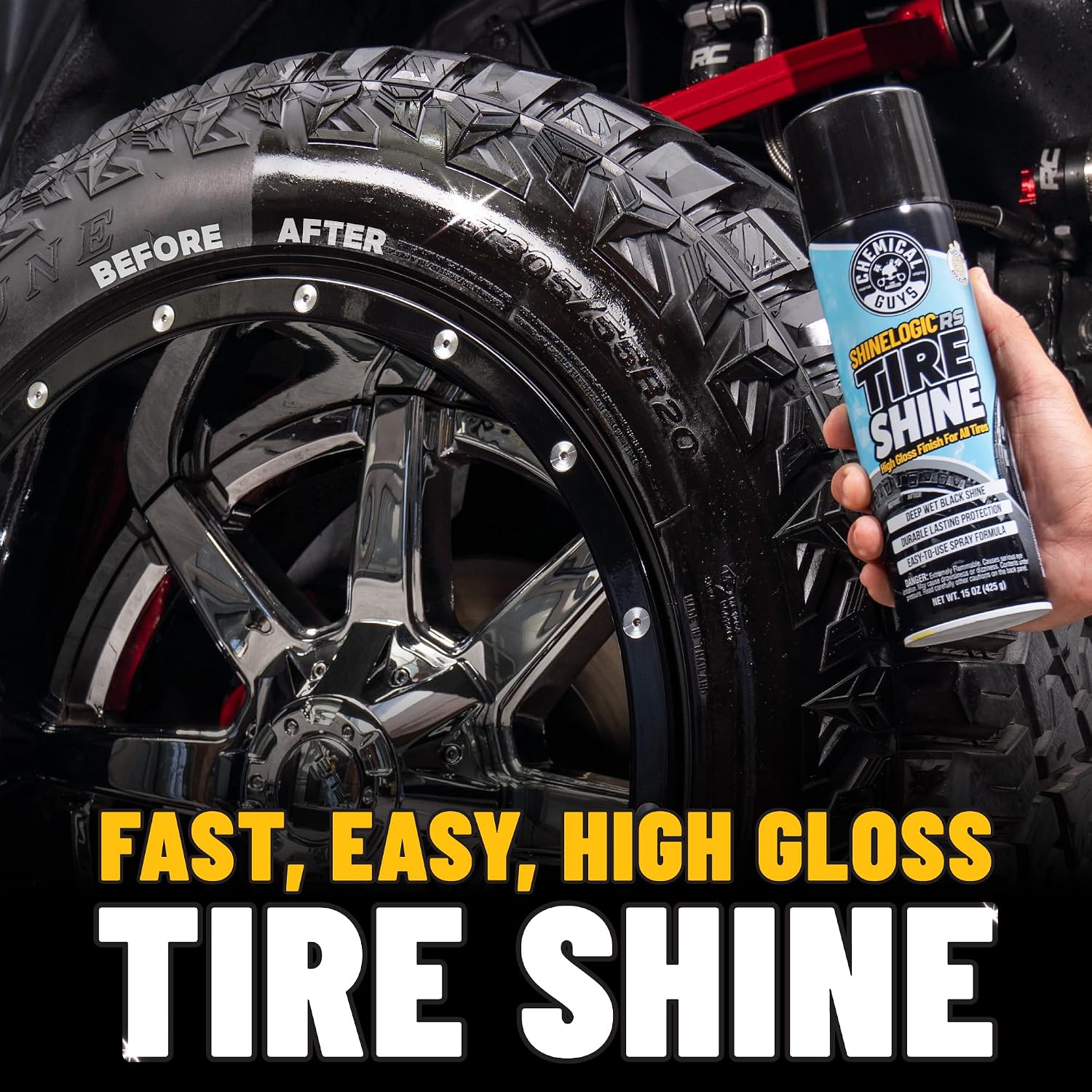 Chemical Guys ShineLogic Tire Shine Safe for Cars, Trucks, Motorcycles, RVs & More, Includes WonderWave Applicator Kit, 20 fl oz, 2 Pack
