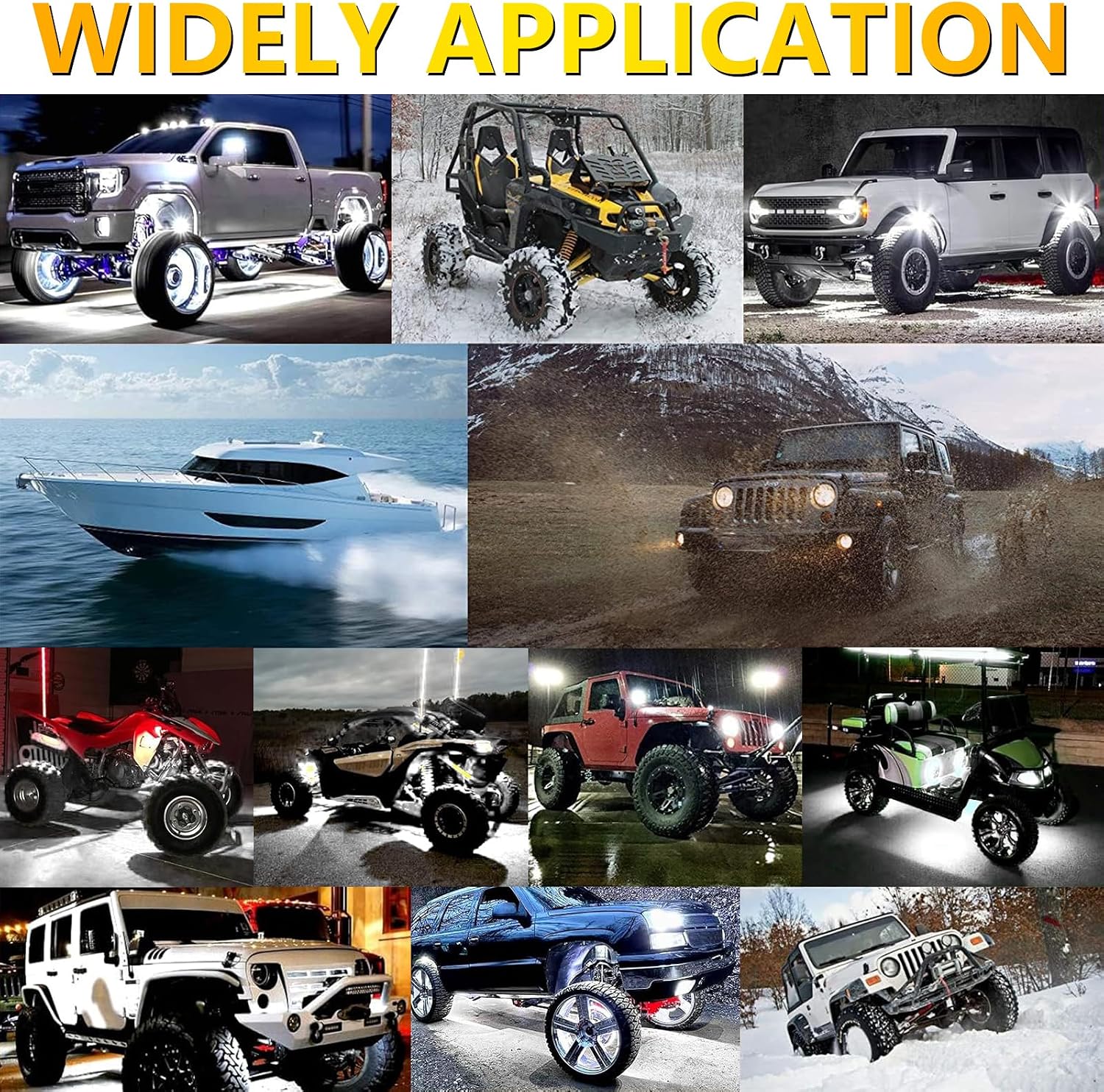 12 Pods Pure White LED Rock Lights and 6500K Super Bright, Aluminum Housing, Each Light with a 15FT Wire,432Chips IP68 Waterproof for Trucks Pickup SUV UTV ATV RZR Car Boats