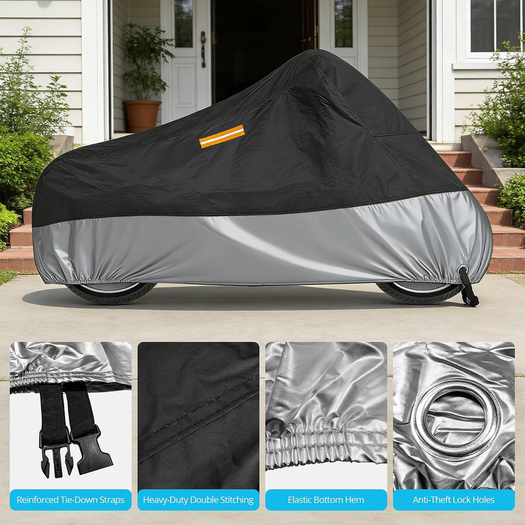 300D Motorcycle Cover Waterproof Outdoor, 96.5 inch Fits for Harley Davidson Sportster Iron 883/1200, Forty-Eight, Nightster, Nightster Special, Street 500/750, Black Silver