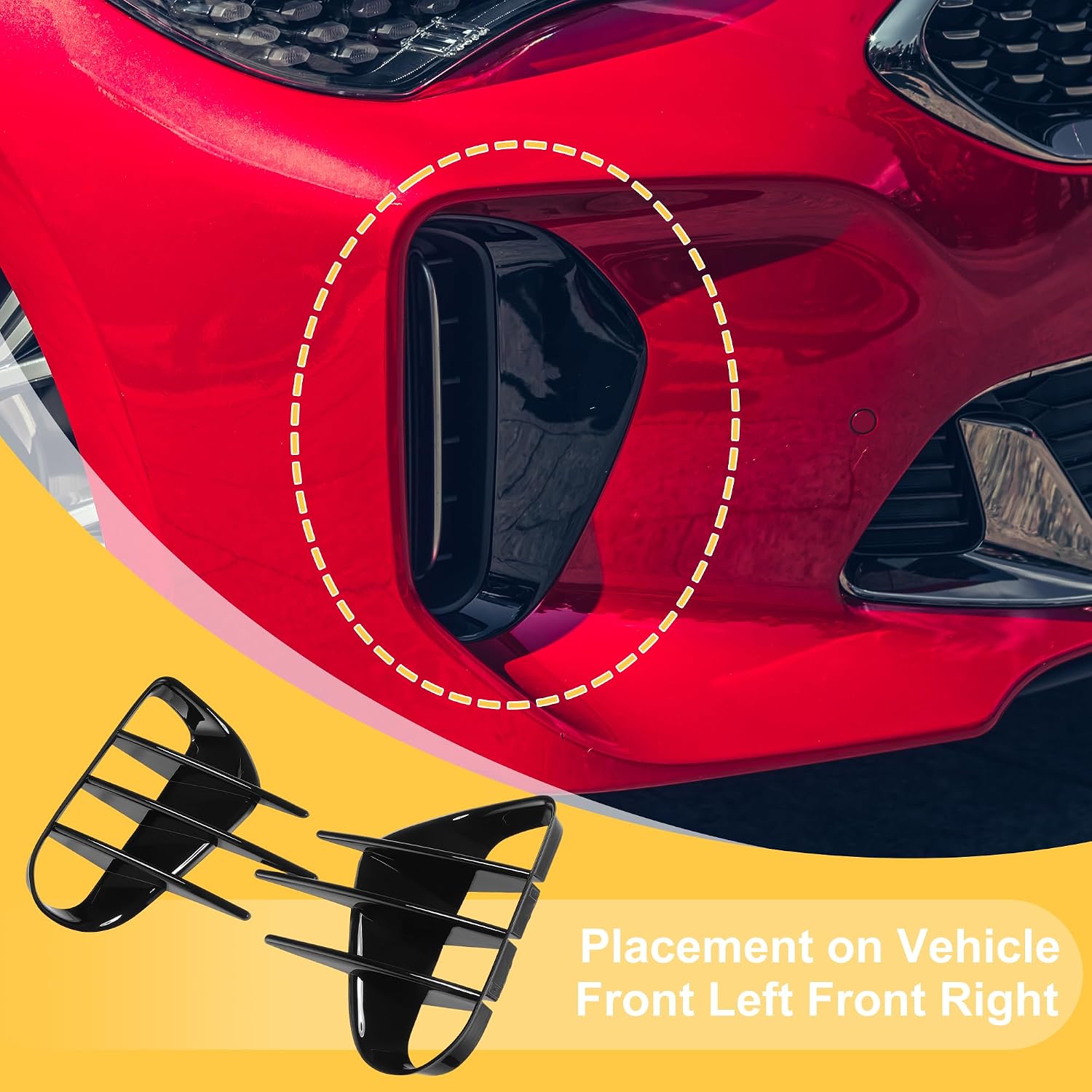ACROPIX Front Left Front Right Fog Light Cover Trim for Kia Stinger 2018-2023 Fog Lamp Frame Cover for Kia Stinger Fog Light Cover Decals Gloss Black 1 Pair