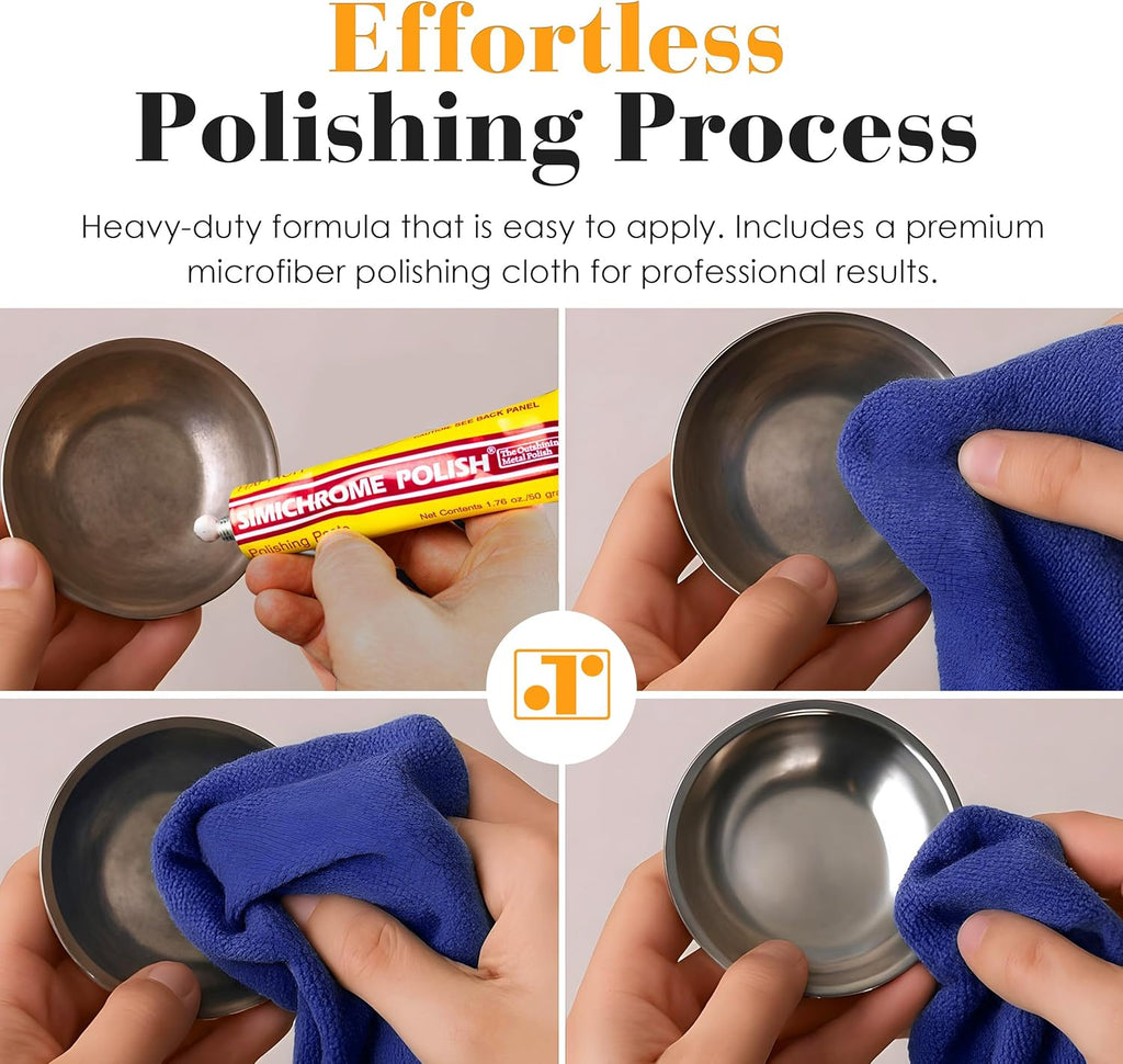 Rosenthal Collection – Simichrome Metal Polish Cream for Chrome, Aluminum, Silver & More – Heavy-Duty Mirror Finish Polish for Cars, Tools, Jewelry – 250g Can with Bonus Polishing Cloth