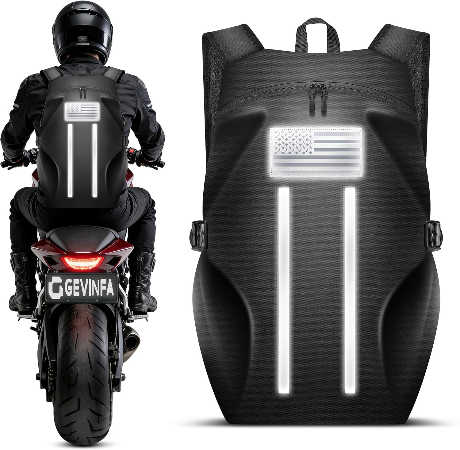Motorcycle Backpack, Waterproof Helmet Backpack with Reflective Strips & Reflective Flag, 40L Large Bag with Laptop Pocket, Perfect for Travel, Daily Commute, Office Trips & Outdoor Riding