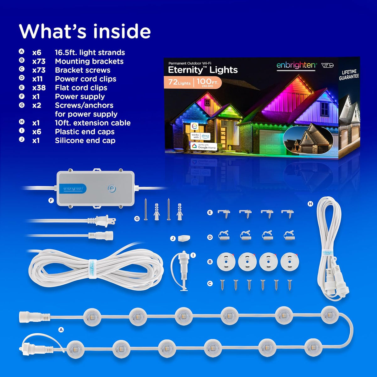 enbrighten eternity permanent outdoor lights, 100ft, 72 lights on a desk or shelf