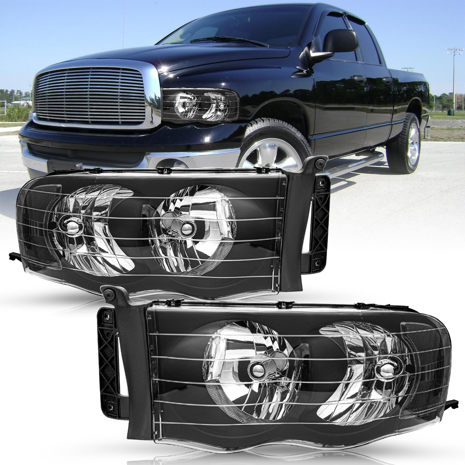 TUSDAR Headlight Assembly Fit for 02-05 Dodge Ram 1500 2500 3500 Pickup Replacement Halogen Headlamp Driver and Passenger Side Pair