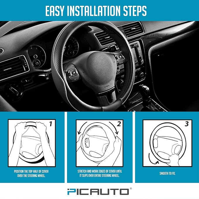 PIC AUTO Steering Wheel Cover, Sports Carbon Fiber and Super Breathable Leather - Image 7