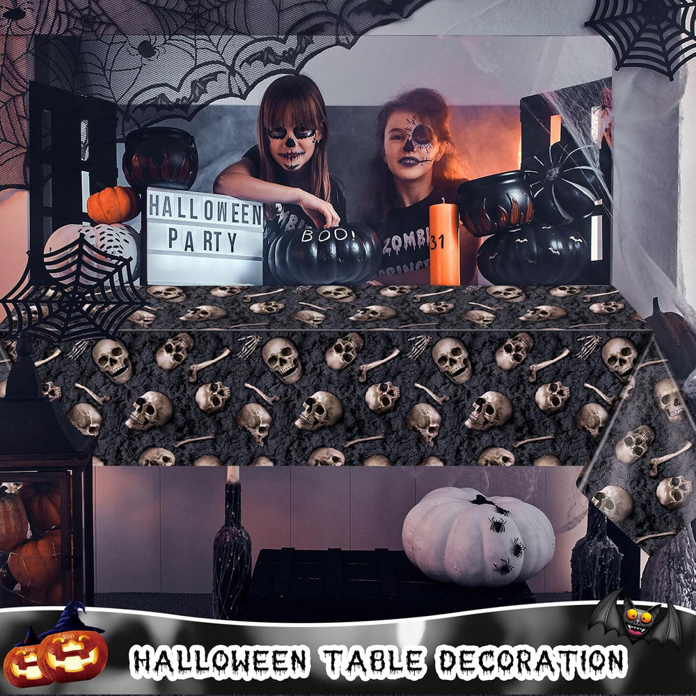 Preboun 100 ft X 54 in Halloween Skeleton Tablecloth Plastic Backdrop