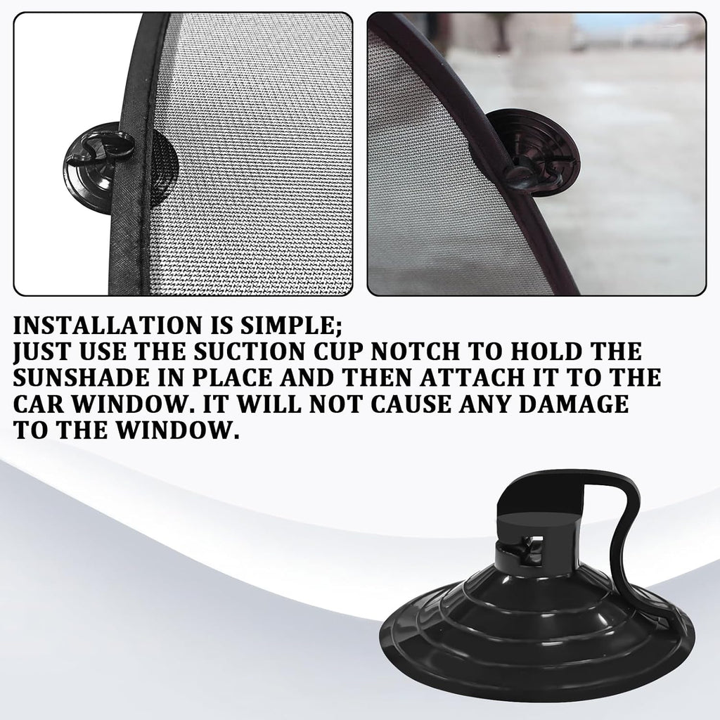2PCS Baby Car Window Sun Shades, Car Window Shades, Suction Cup Mesh Sun Visor, Mesh Pop-Up Needed Sun-Shield for Driver Passenger Rear Side Windows, Universal Auto Interior Accessory (Black)