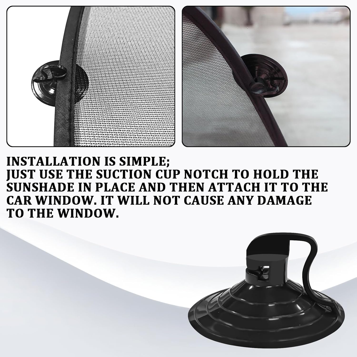 2PCS Baby Car Window Sun Shades, Car Window Shades, Suction Cup Mesh Sun Visor, Mesh Pop-Up Needed Sun-Shield for Driver Passenger Rear Side Windows, Universal Auto Interior Accessory (Black)