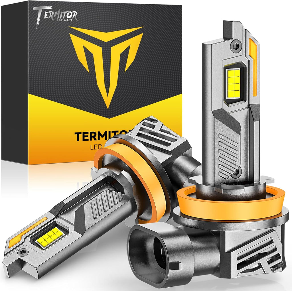 Termitor H11/H8/H9 Light Bulbs, 96,000LM 12X Super Brightness, 360° Adjustable Quick Install, 6500K Cool White H11/H16 Fog Lights Bulb, 1:1 Mini Size with Cooling Fan, IP68, Plug N Play, Pack of 2