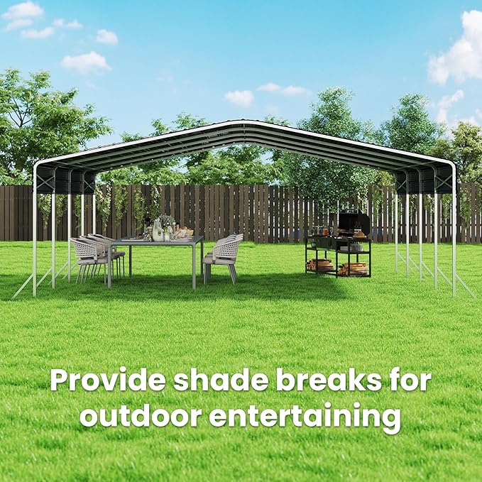 20x20ft Heavy Duty Metal Carport – Outdoor Galvanized Garage, Sturdy Structure - Image 7