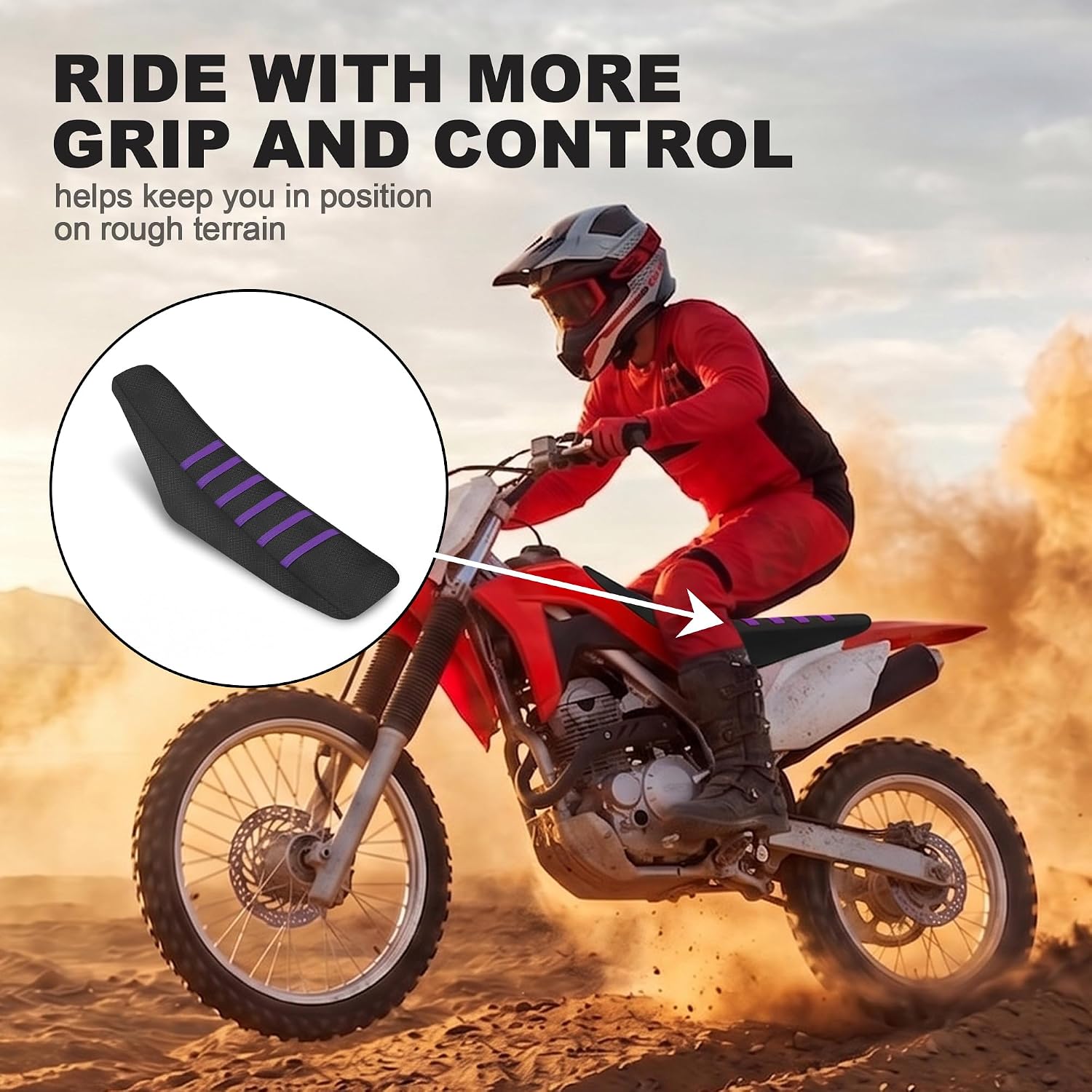 Gripper Dirt Bike Seat Cover Non-Slip Rubber Motocross Seat Cover, Compatible with CRF110F CRF125F YZF WRF KLX110 RMZ SXF EXC Pit Bike Motorcycle (Universal Cut-to-Fit,Purple)