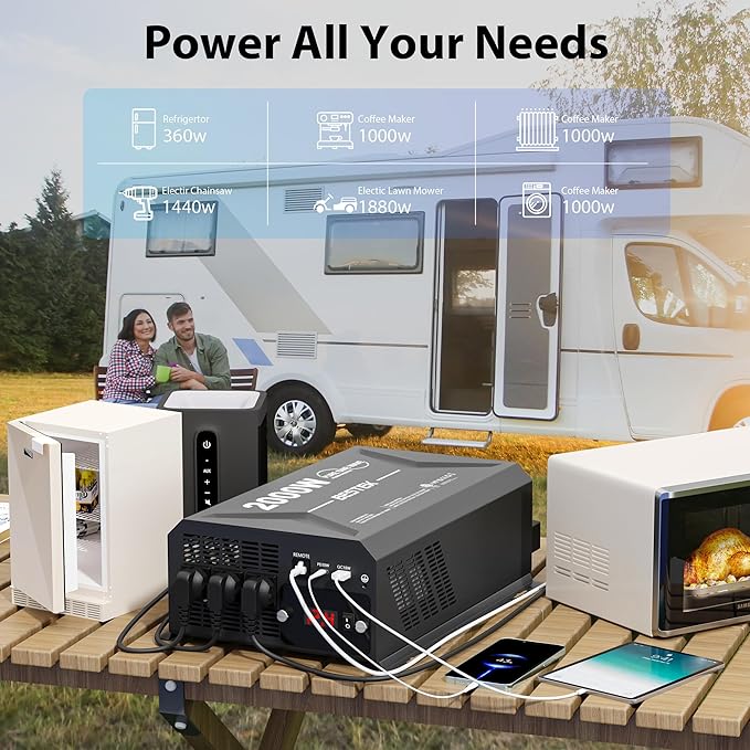 2000 Watt Pure Sine Wave Power Inverter, 12V DC to 110/120V AC Inverter - Image 6