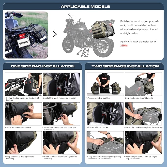 Rhinowalk Motorcycle Saddlebag Waterproof Motor Luggage Pack Quick Release - Image 5