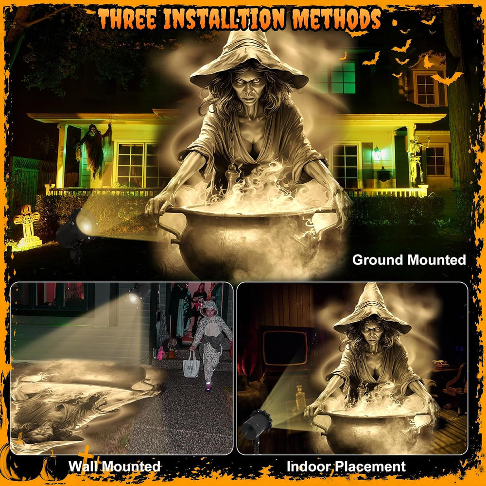 Treela Halloween Projector Light Outdoor Witches and Cauldron Decoration