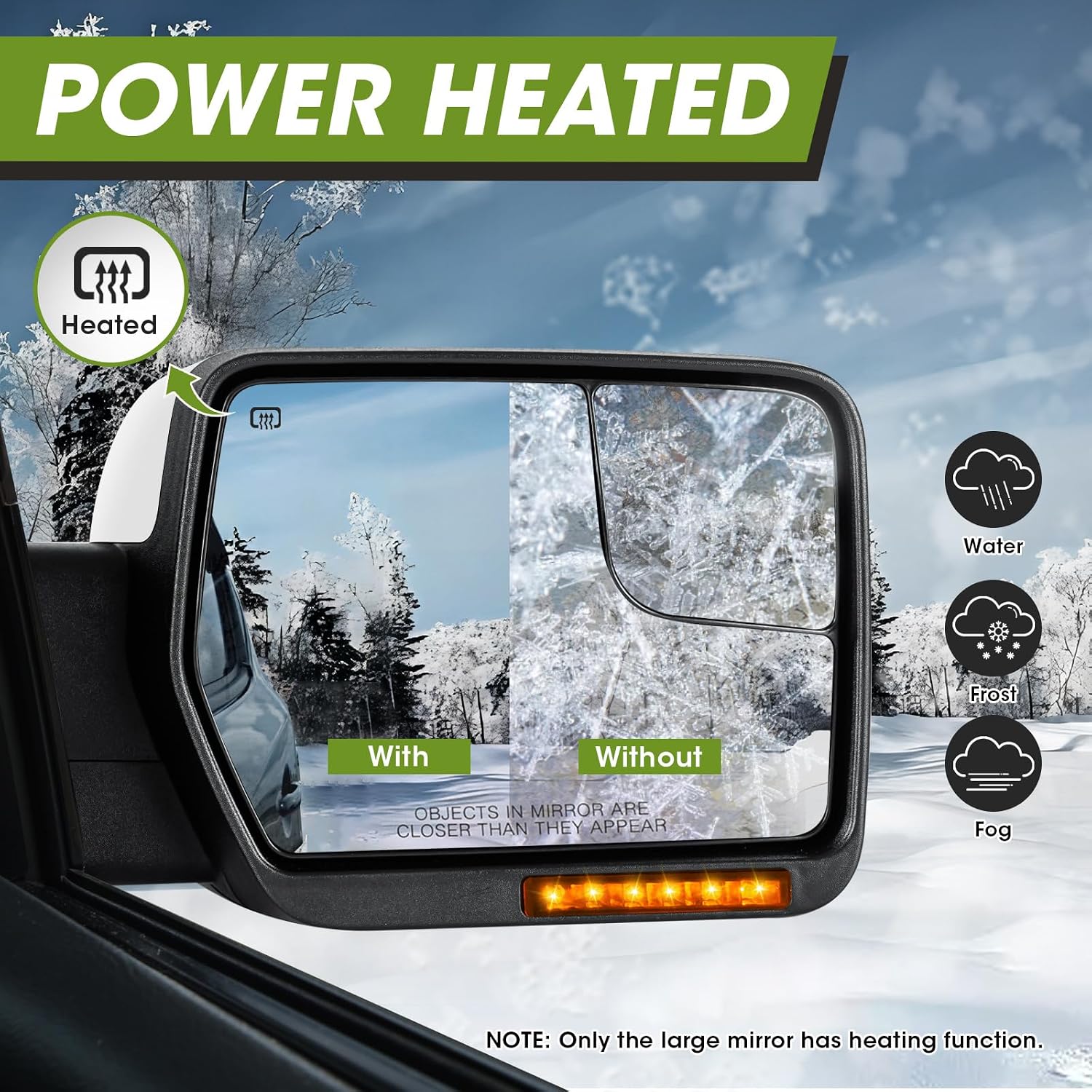 Side Mirrors for 2004-2014 Ford F-150 with Dynamic Turn Signal Puddle Light Heated Power Glass Manual Folding Tow Mirrors- Pair(Painted White)