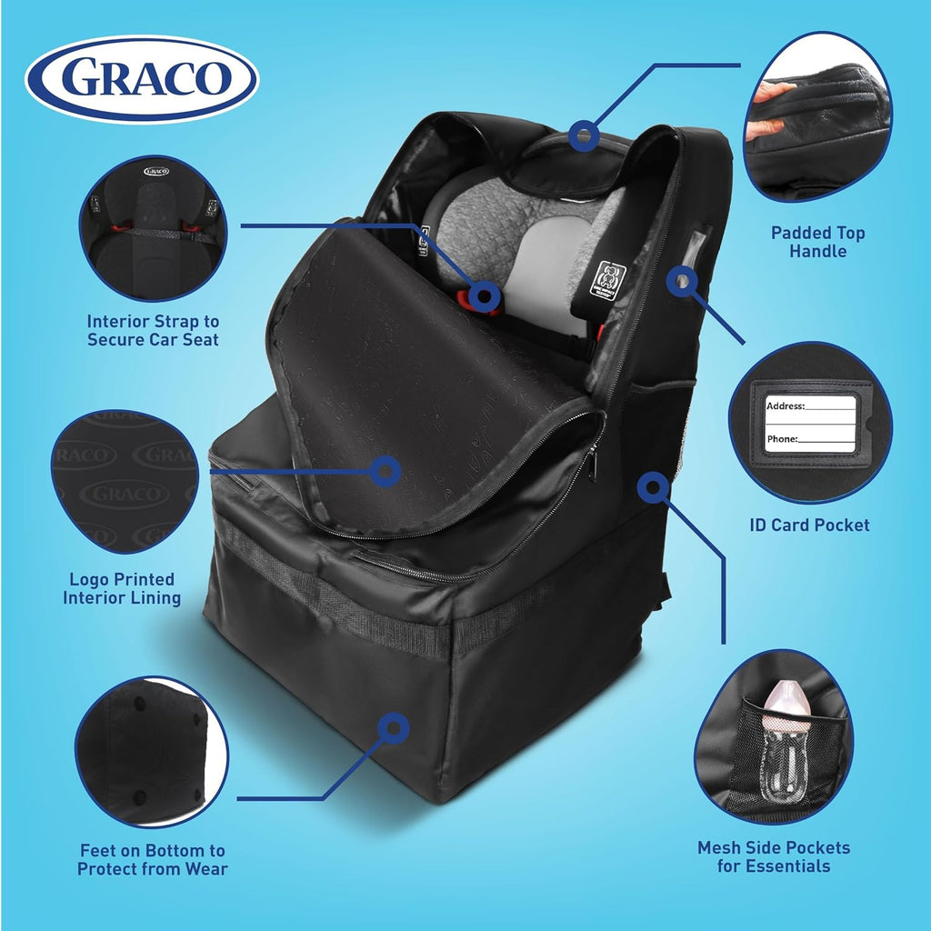 graco car seat travel bag, padded water resistant showing dimensions