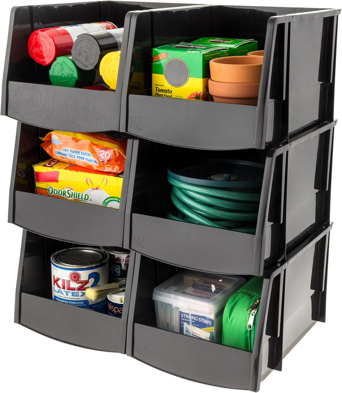 IRIS USA Stackable Storage Bins Open Front, 6 Pack, Plastic Hanging Organizer