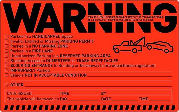 Easykart Labels 50 Parking Violation Notice Tow Stickers by EasykartLabels