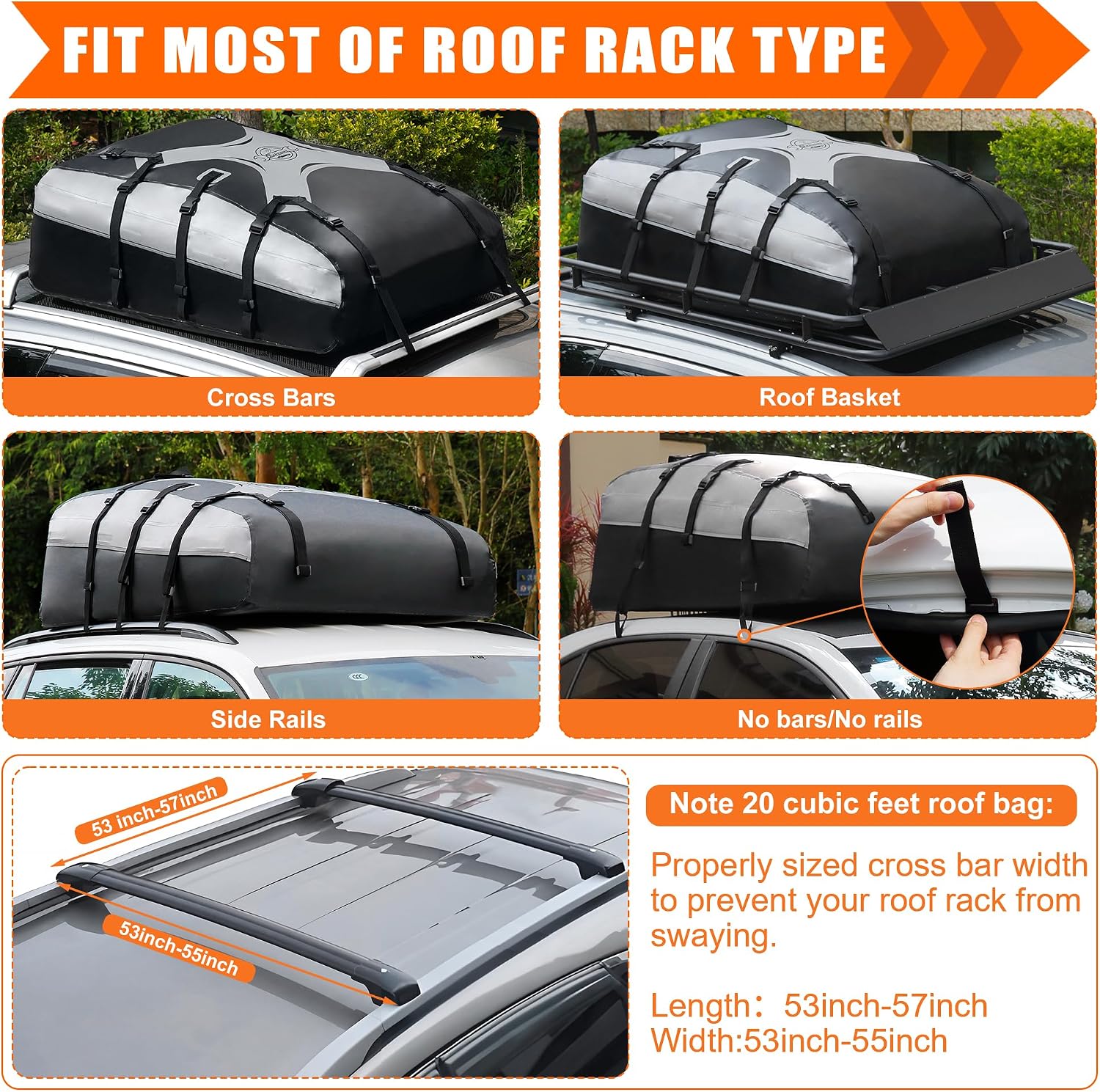 Sailnovo Rooftop Cargo Carrier Roof Bag,20 Cubic feet Soft PVC Waterproof Roof Bag for Most Vehicles with/Without Rack with Strap,Anti-Slip Mat,Padlock,Foldable Car Top Carrier for Road Trip Camping