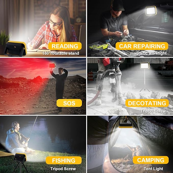 Rechargeable Work Light with Tripod Hole, 40W Portable Flood Light Battery - Image 2
