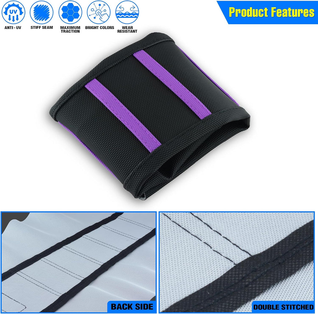 Motorcycle Universal Seat Cover Non-Slip Rubber Striped Gripper Soft Sewing for CRF WR WRF RMZ YZF SXF EXC EXC XC SX CR KLX Dirt Pit Bike Motocross Off Road Motorbike (Purple)