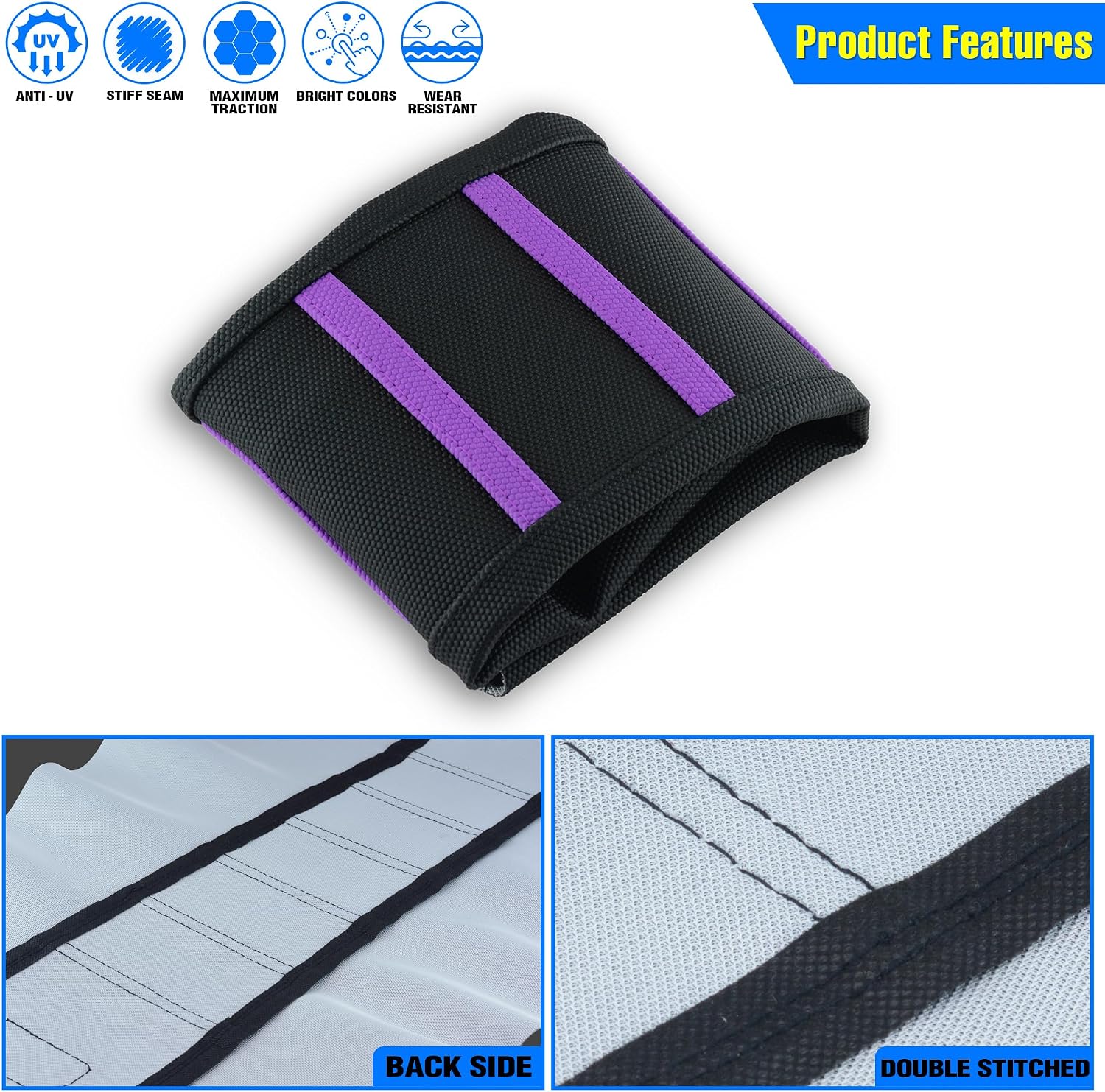 Motorcycle Universal Seat Cover Non-Slip Rubber Striped Gripper Soft Sewing for CRF WR WRF RMZ YZF SXF EXC EXC XC SX CR KLX Dirt Pit Bike Motocross Off Road Motorbike (Purple)