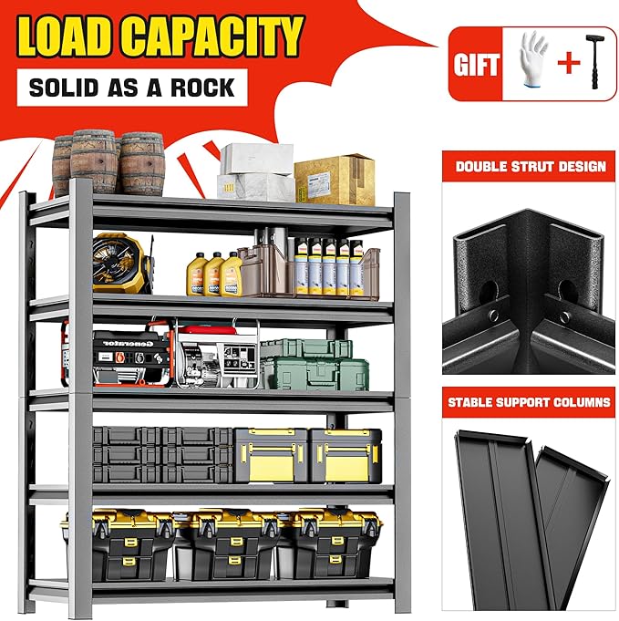 5 Shelf Heavy Duty Garage Shelving – Durable Metal Storage Shelf Organizer - Image 7