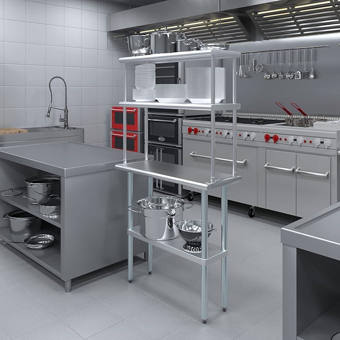 AmGood Stainless Steel Work Table Double Tier Overshelf | NSF - Image 4