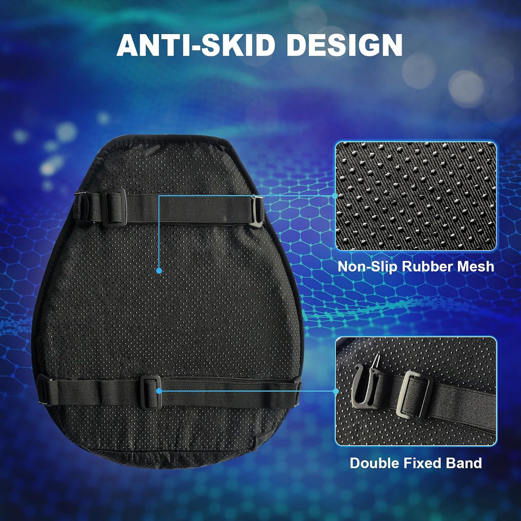 Motorcycle Seat Cushion, 3D Honeycomb Gel Pad, Pressure Relief Shock Absorption, Breathable Non-Slip Universal Cover for Long Ride, Fits Cruiser Street Touring Bike (Four Seasons)