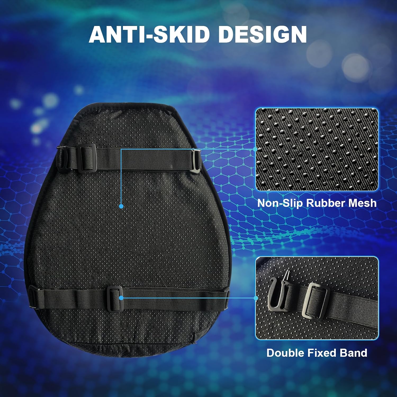Motorcycle Seat Cushion, 3D Honeycomb Gel Pad, Pressure Relief Shock Absorption, Breathable Non-Slip Universal Cover for Long Ride, Fits Cruiser Street Touring Bike (Four Seasons)