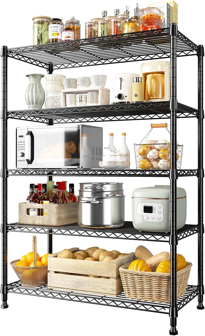 REIBII 5-Tier Wire Shelving Rack Storage Shelves Metal Shelves, 1020 LBS by REIBII