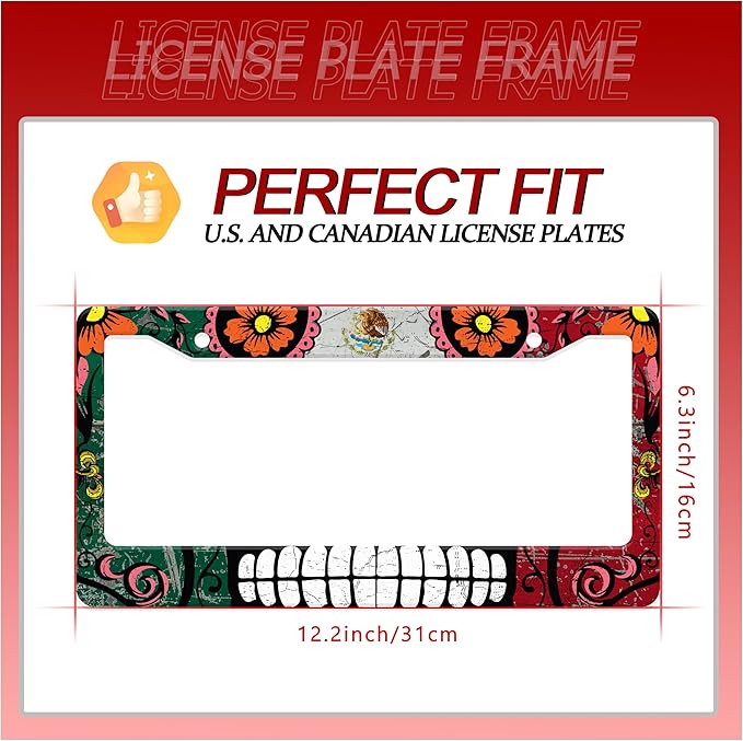 Personalized License Plate Frame Stainless Steel Mexico Flag Skull Funny Car - Image 2