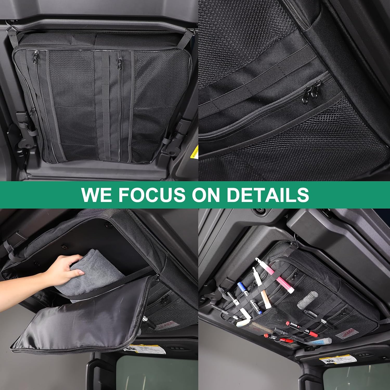 Roof Organizer Bag Storage for Hummer EV Accessories Sunroof Rooftop Panel Waterproof Foldable Heavy Duty Hardtop Cargo Carrier Bag Overhead for Hummer EV SUV Pickup 2022-2025 2026 (Front Roof-Left)
