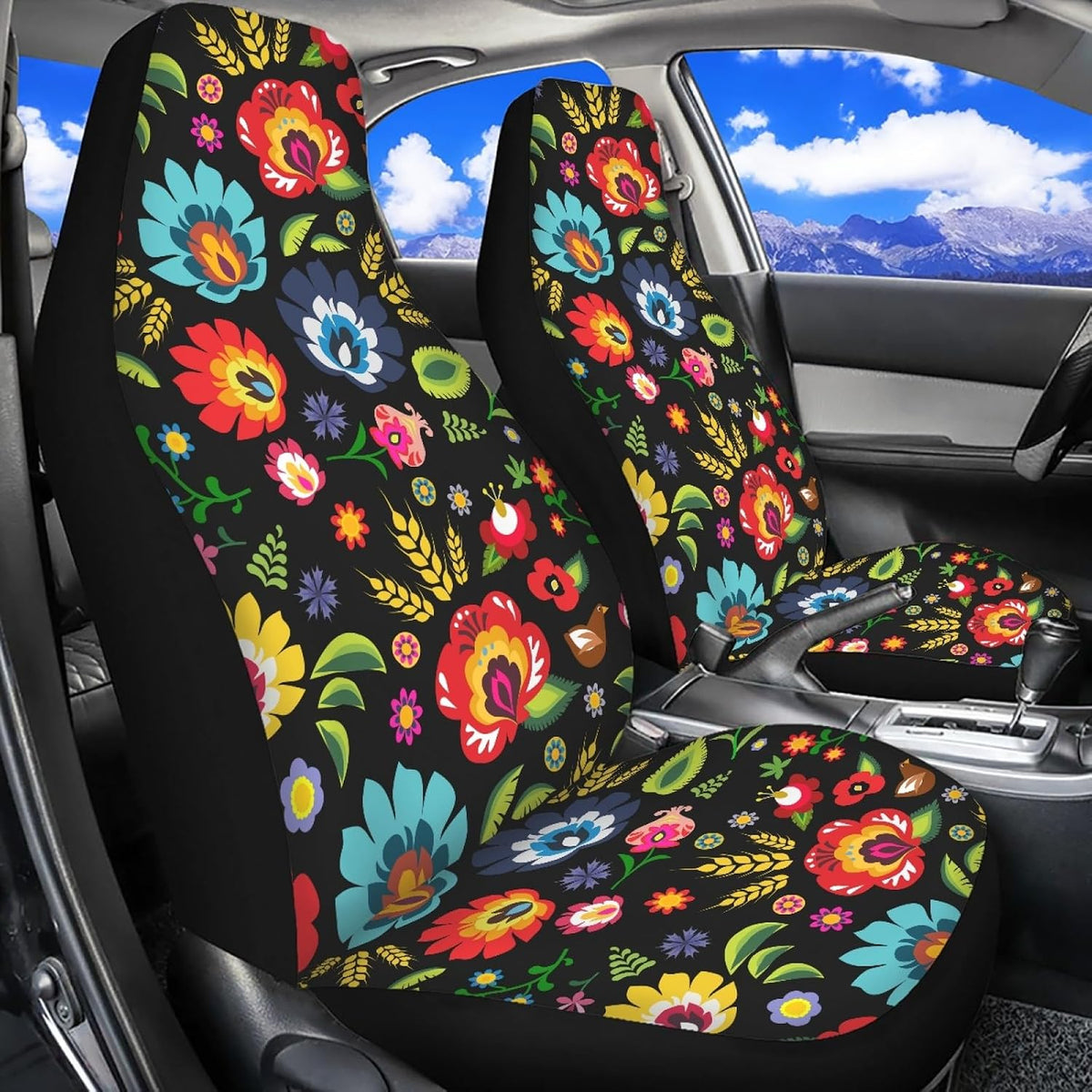 bulopur black boho floral car seat covers front shown in use