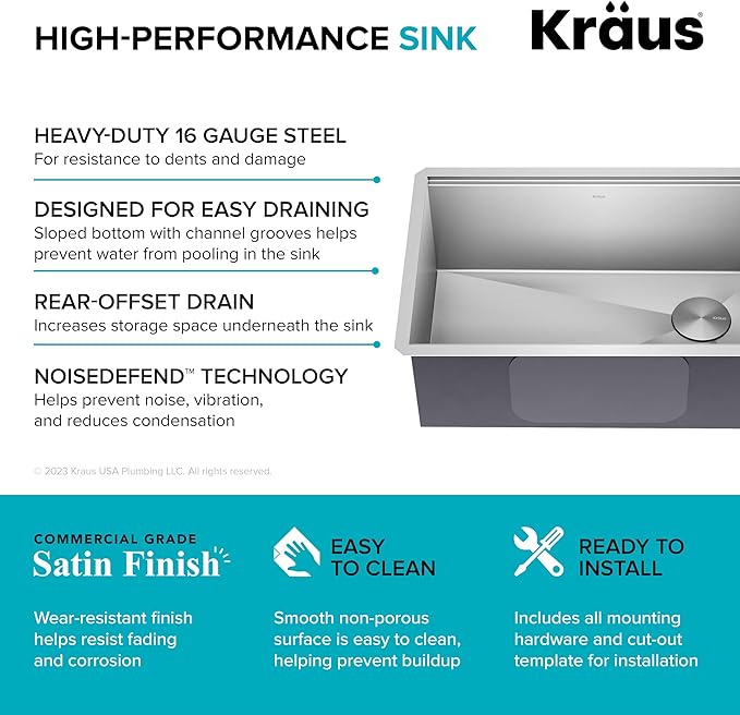 KRAUS Kore 28-Inch Undermount Workstation 16 Gauge Single Bowl Stainless Steel - Image 11