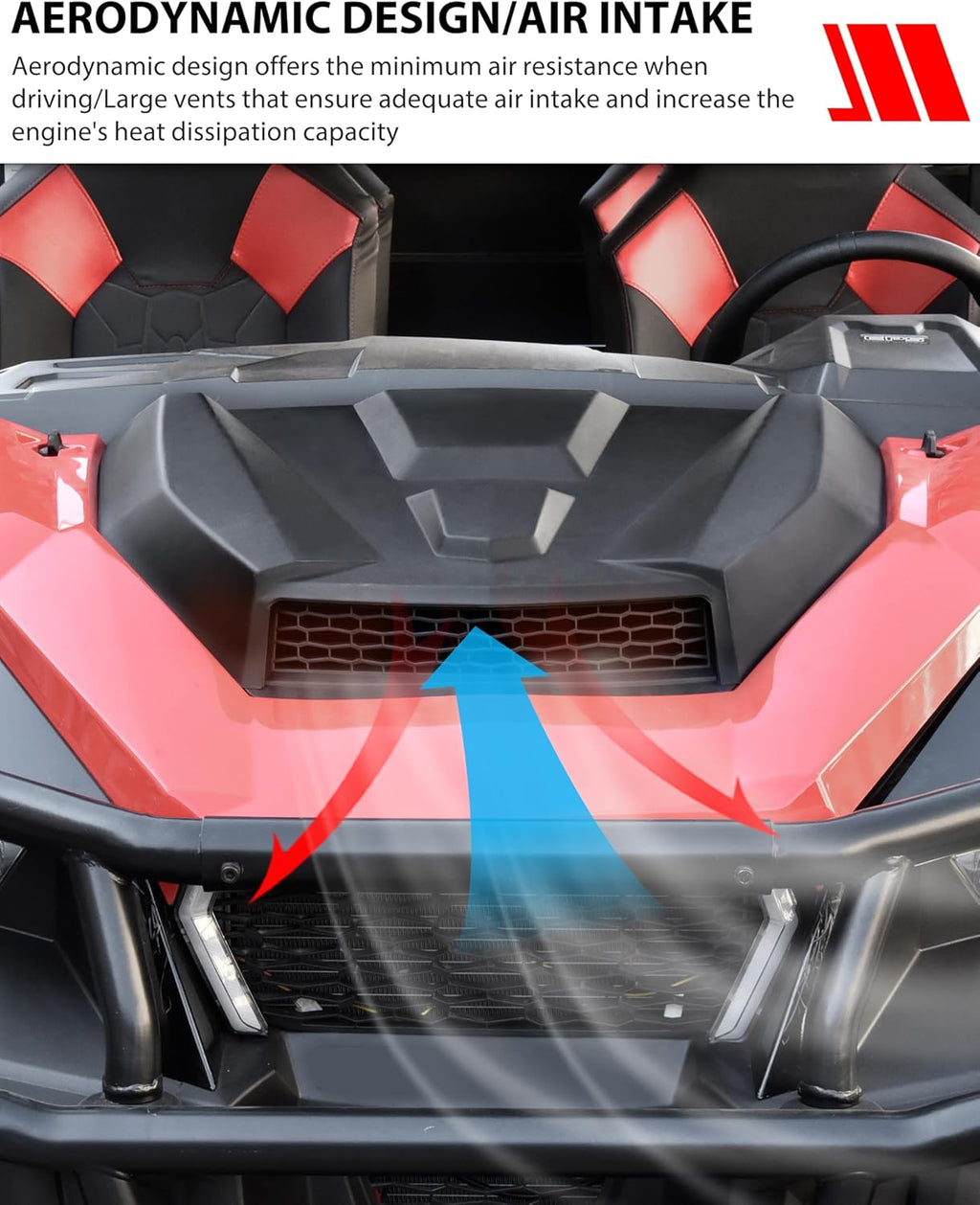 SAUTVS Hood Scoop for Polaris General 1000/4 EPS 2016-2022, OEM #5456064 | Durable PP Material, Black Sport Turbo Hood Scoop Kit, Easy Installation, Large Vents, Fast Heat Dissipation