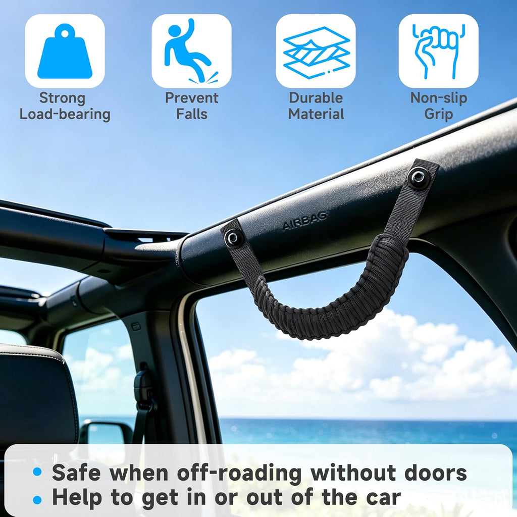 Amooca 4-Pack Paracord Grab Handles for Ford Bronco 2021-2025 (2-Door/4-Door) Interior Roll Bar Assist Handles (Exclude Bronco Sport) Black