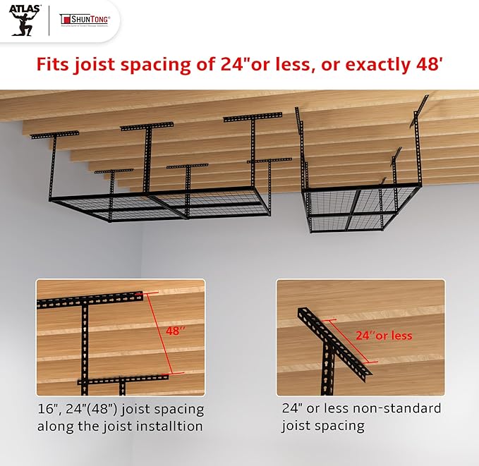 The Atlas 4 x 8 ft Adjustable Height Overhead Garage Storage Rack 900 lbs Heavy - Image 4