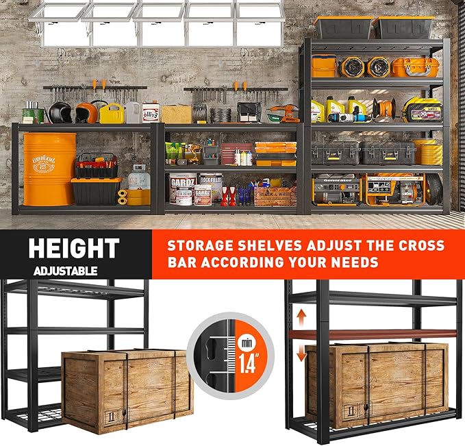 REIBII 48.2''W Garage Shelving Heavy Duty Metal Shelving 3000LBS Storage - Image 6