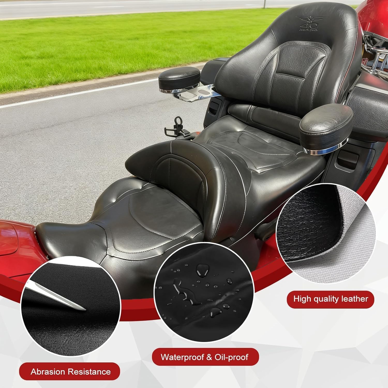 Full Wrap-Around Seat Cover for Honda GL 1800 GL1800 Gold Wing 2001-2017 /Premium Leather/Waterproof/Stain-Resistant (Black)