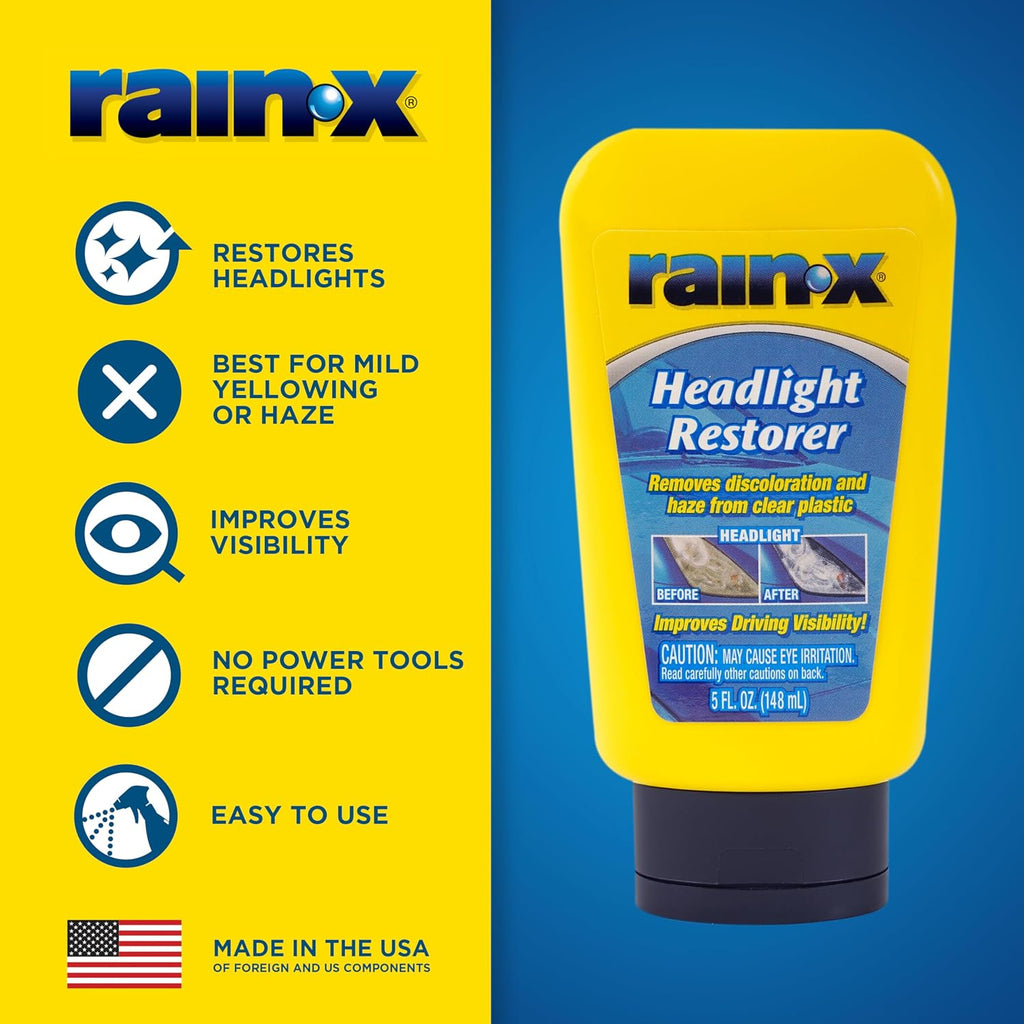 Rain-X 800001810 Headlight Restorer, Headlight Cleaner & Restoration Liquid for Hazy, Yellowed Headlights, Brings Lights Back to Like New Condition, No Tools Required & Long Lasting Result