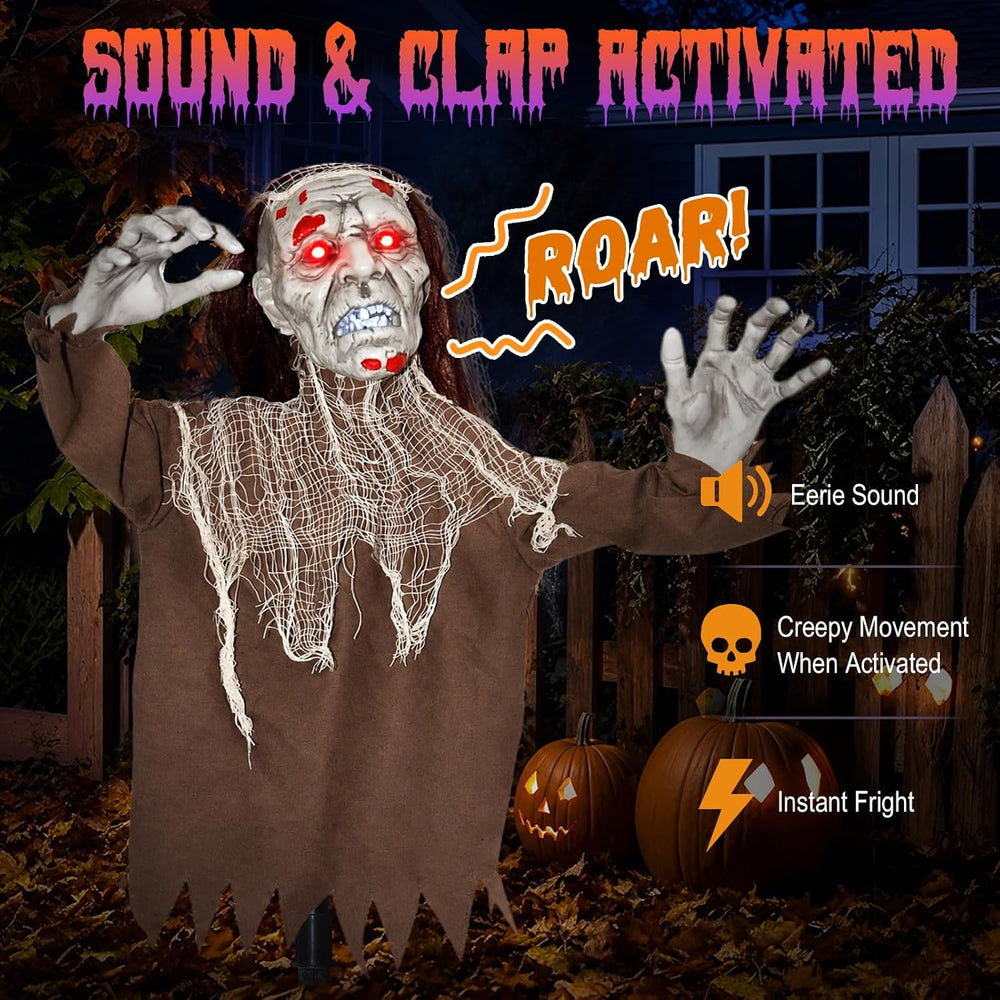 Halloween Creepy Animatronic Zombie Groundbreaker Outdoor Decor with Light up...