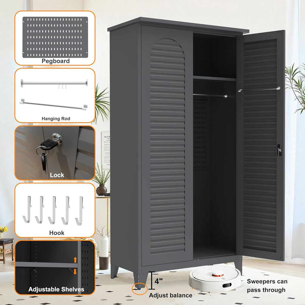 ryh 73" tall metal outdoor storage cabinet(73" h, close-up detail