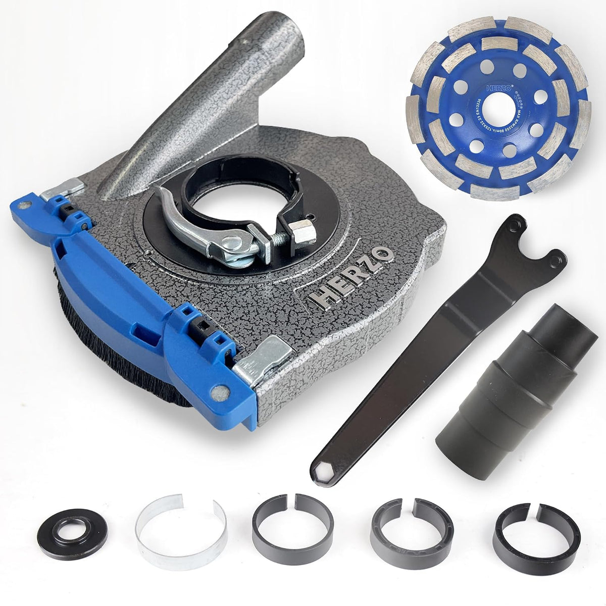 herzo aluminum dust shroud for angle grinder 4.5 shown in use