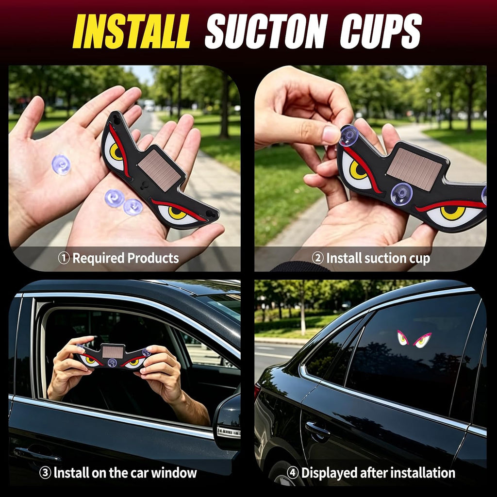 Solar Demon Eye LED Car Wireless Window Light, 4Pack LED Wireless Ambient Lamp with 6 Lighting Modes,Flicker Signal Warning Light RGB Led Light Kit for Cars, SUVs, Trucks, Vans
