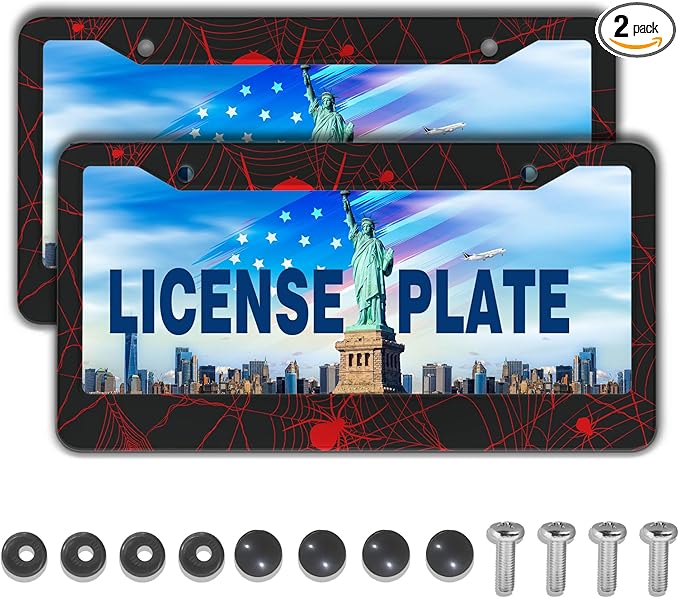 Custom License Plate Frame Red and Black License Plate Frames Red Spider Web by Unknown