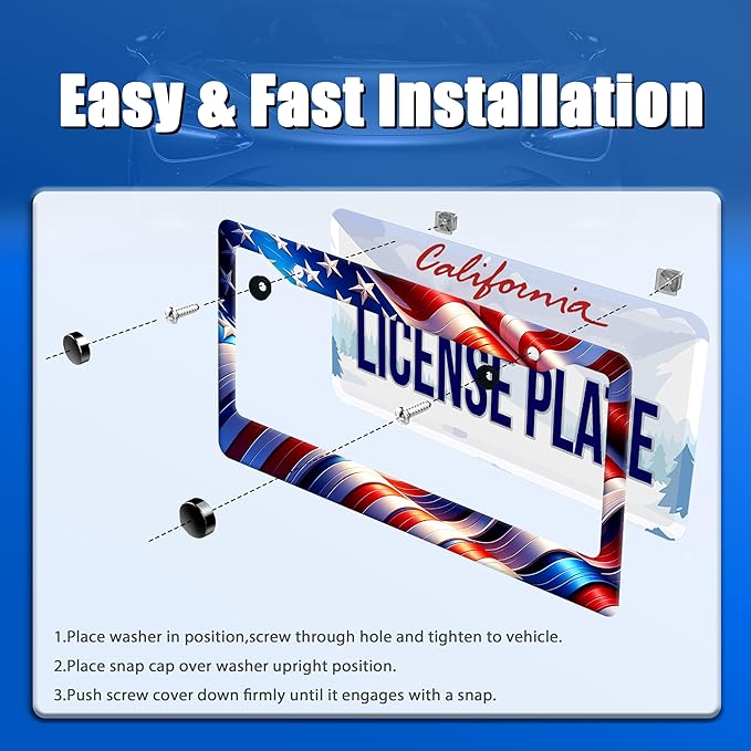 Watercolor American Flag License Plate Frame USA Flag License Plate Stainless - Image 3