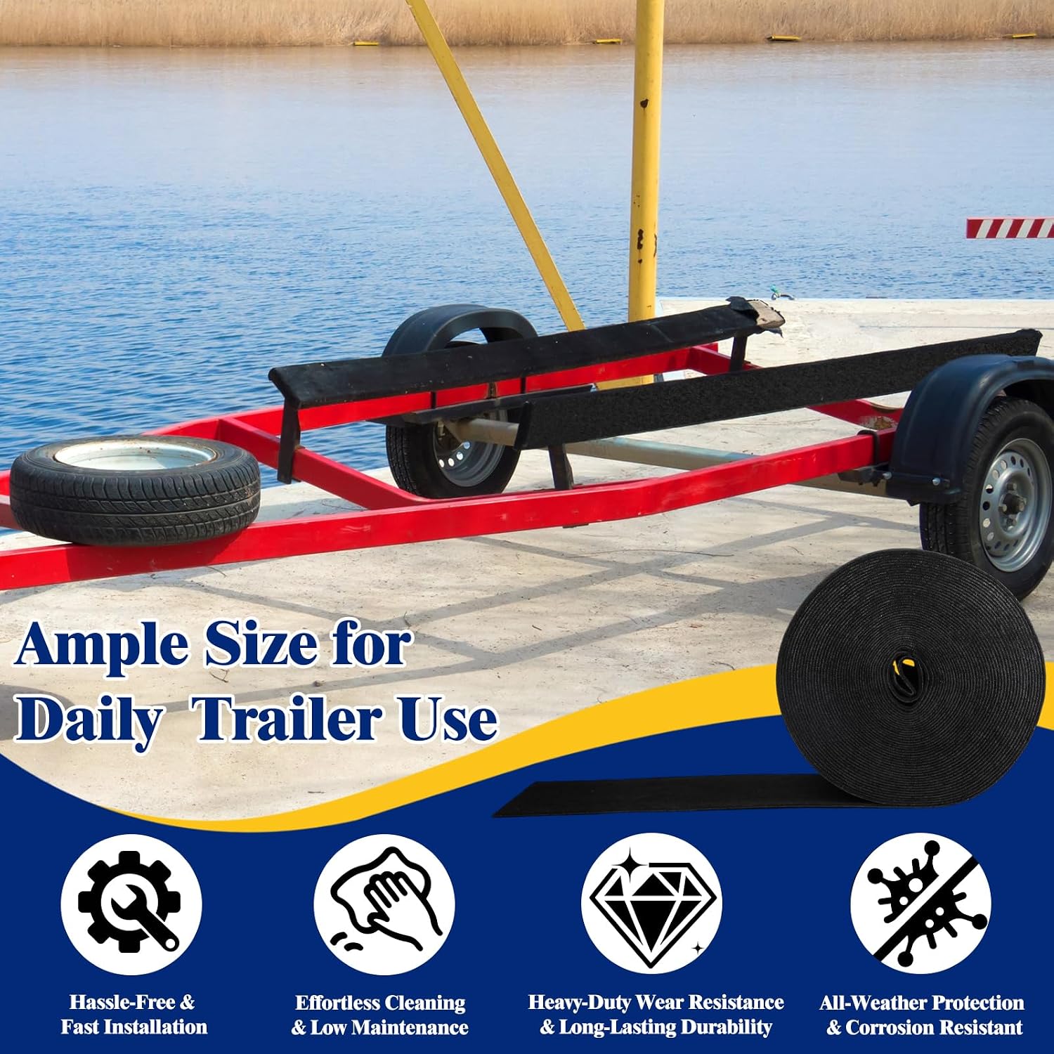 Boat Trailer Bunk Carpet 100ft x 9in Wide Roll Boat Bunk Carpet Thick Waterproof Trailer Parts Accessories Outdoor Marine Grade Jet Ski Pontoon Black Lift Runners Cover